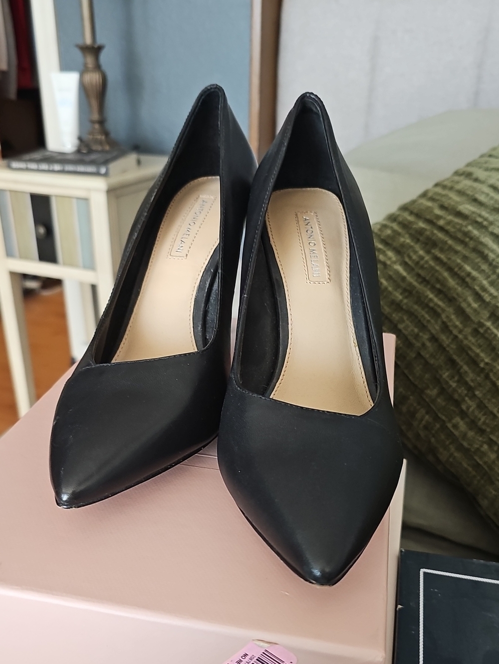 ANTONIO MELANI Black Pointed-Toe Leather Pumps